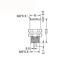 M5 3pins A code female straight rear panel mount connector,unshielded,insert,brass with nickel plated shell