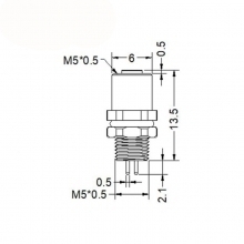 M5 4pins A code female straight rear panel mount connector,unshielded,insert,brass with nickel plated shell