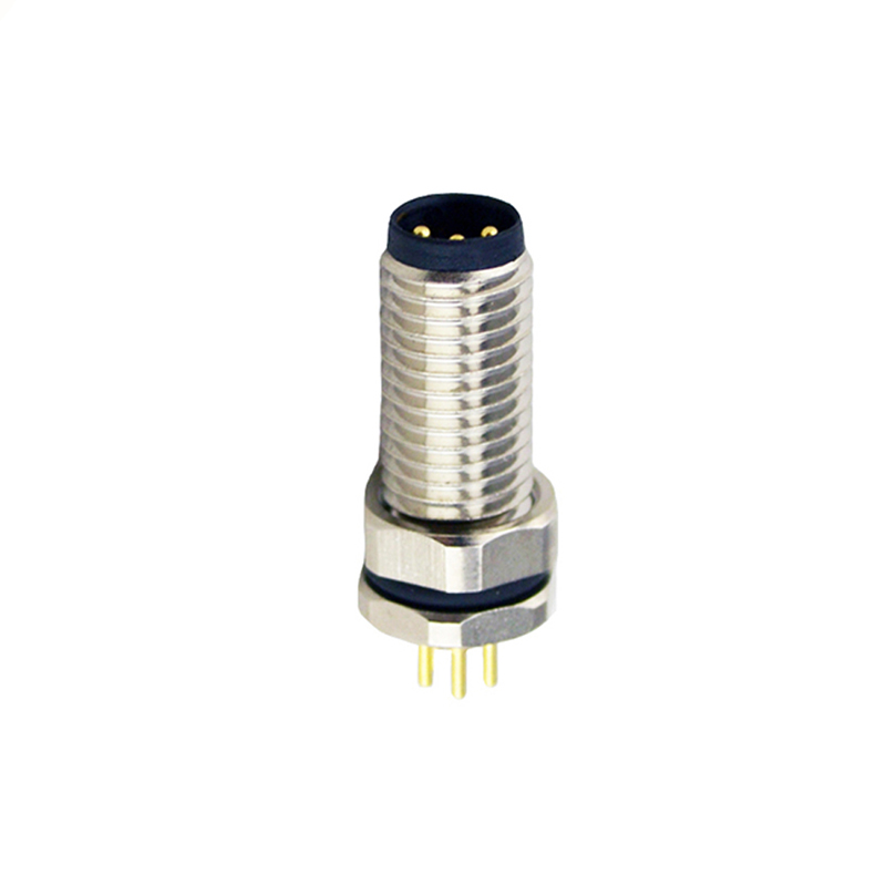 M8 3pins A code male straight front panel mount connector,unshielded,insert,brass with nickel plated shell