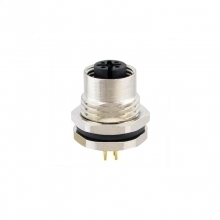 M12 5pins B code female straight front panel mount connector M16 thread,unshielded,insert,brass with nickel plated shell