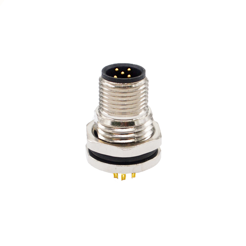 M12 5pins B code male straight front panel mount connector PG9 thread,unshielded,solder,brass with nickel plated shell