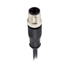 M12 4pins D code male straight molded cable,unshielded,PUR,-40°C~+105°C,22AWG 0.34mm²,brass with nickel plated screw