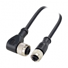 M12 4pins D code female straight to female right angle molded cable,unshielded,PUR,-40°C~+105°C,22AWG 0.34mm²,brass with nickel plated screw