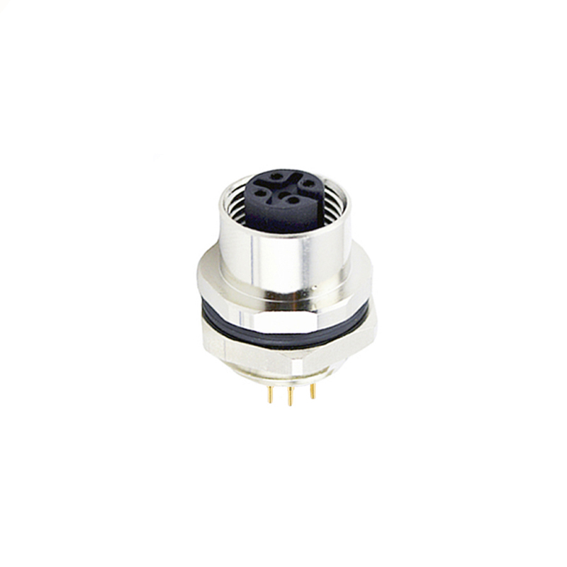 M12 4pins D code female straight rear panel mount connector M16 thread,unshielded,insert,brass with nickel plated shel