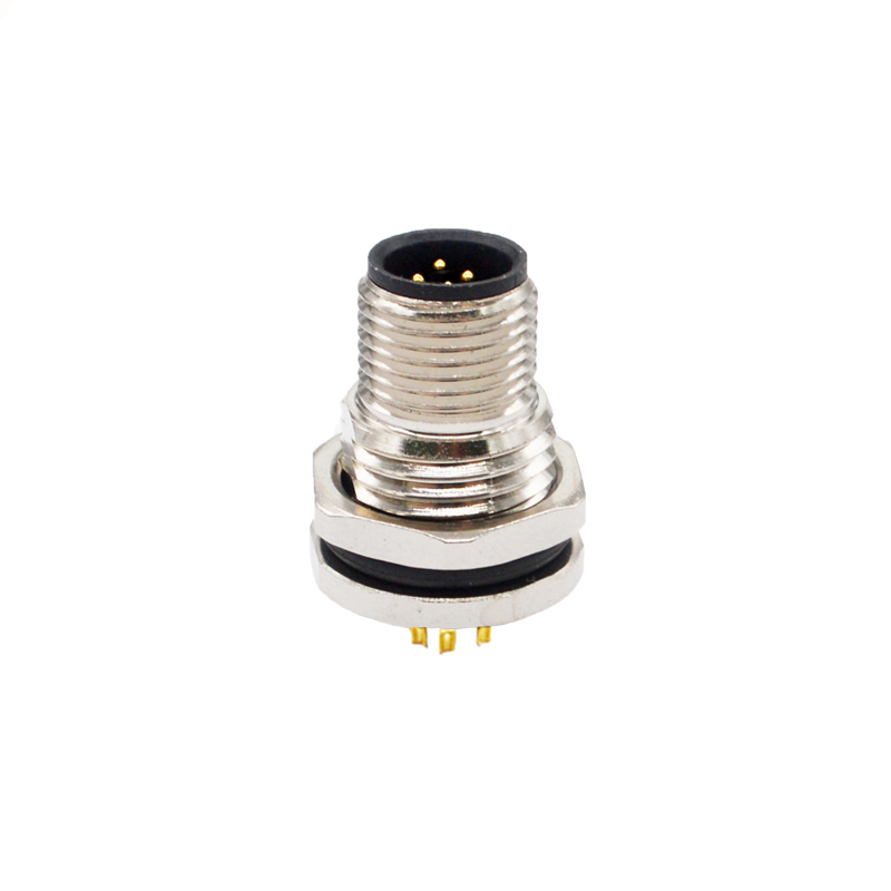 M12 4pins D code male straight front panel mount connector PG9 thread,unshielded,solder,brass with nickel plated shell