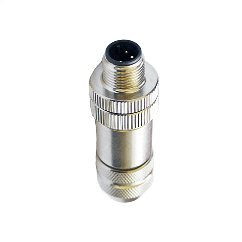 M12 5pins B code male straight metal assembly connector PG9 thread,shielded,brass with nickel plated housing,suitable cable diameter 6.0mm-8.0mm