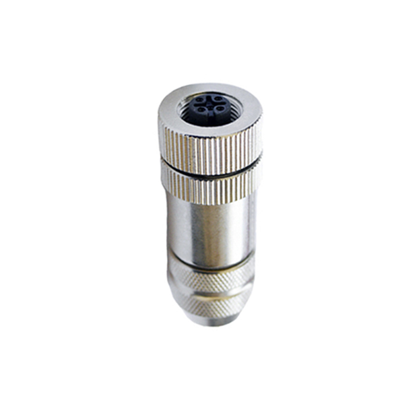 M12 5pins B code female straight metal assembly connector PG9 thread,shielded,brass with nickel plated housing,suitable cable diameter 6.0mm-8.0mm