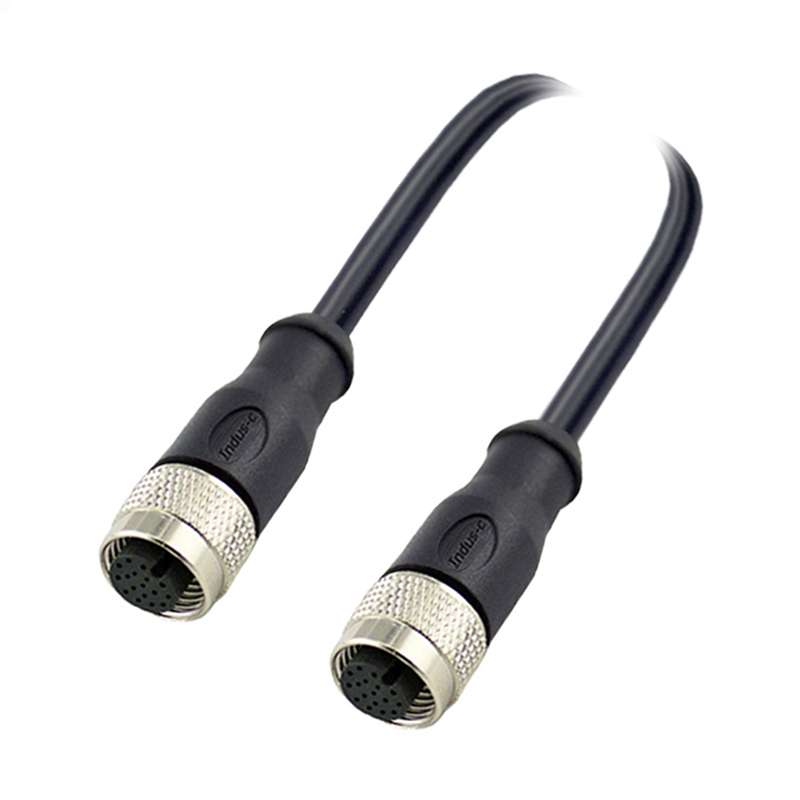 M12 17pins A code female to female straight molded cable,shielded,PVC,-40°C~+105°C,26AWG 0.14mm²,brass with nickel plated screw
