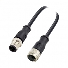 M12 17pins A code male to female straight molded cable,shielded,PVC,-40°C~+105°C,26AWG 0.14mm²,brass with nickel plated screw