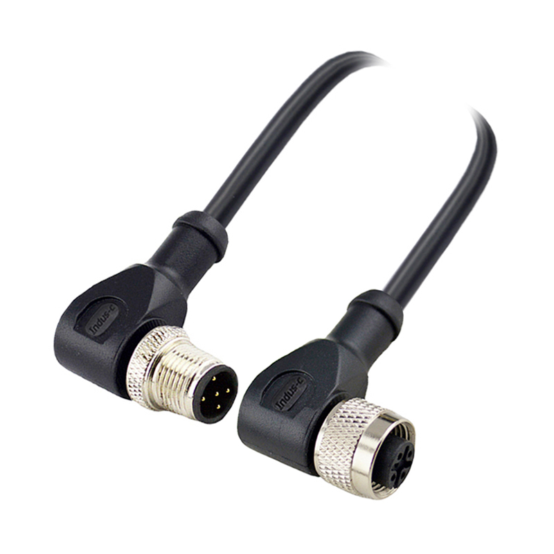 M12 5pins B code male to female right angle molded cable,unshielded,PUR,-40°C~+105°C,24AWG 0.25mm²,brass with nickel plated screw