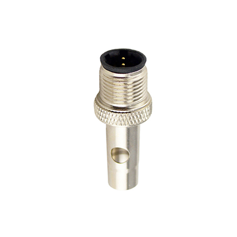 M12 2pins C code male moldable connector with shielded,brass with nickel plated screw