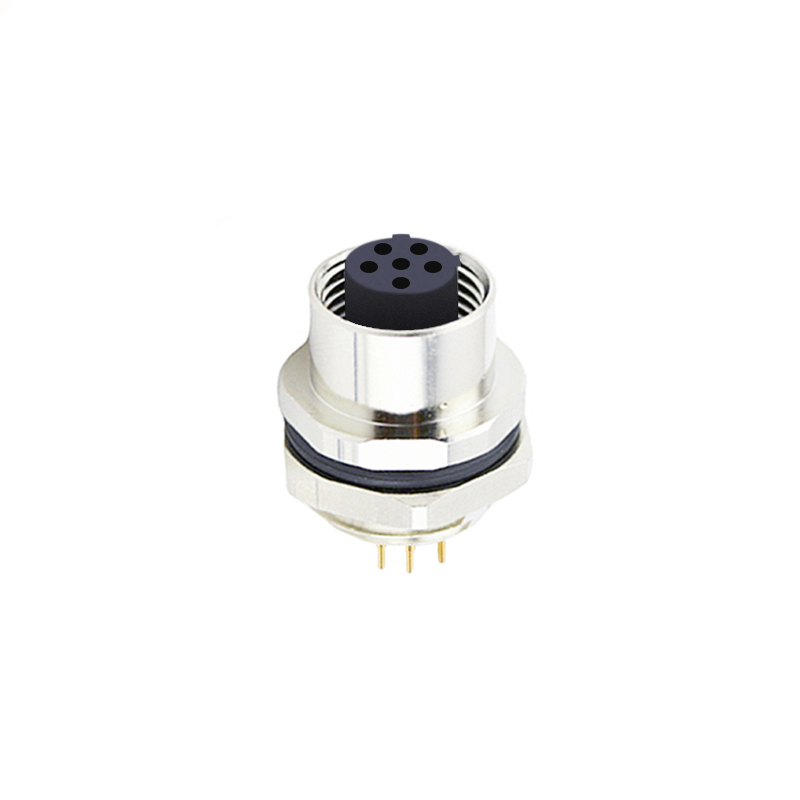M12 6pins C code female straight rear panel mount connector PG9 thread,unshielded,insert,brass with nickel plated shell