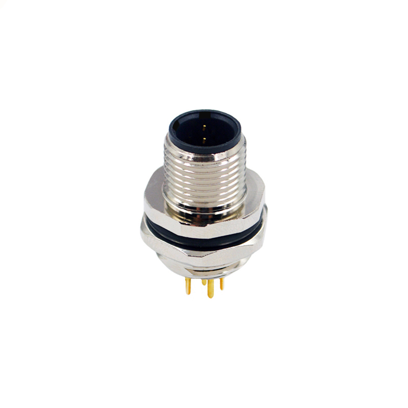 M12 2pins C code male straight rear panel mount connector PG9 thread,unshielded,insert,brass with nickel plated shell