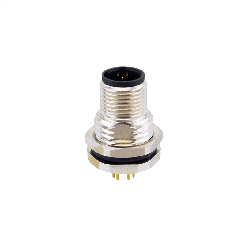 M12 3pins C code male straight front panel mount connector PG9 thread,unshielded,insert,brass with nickel plated shell