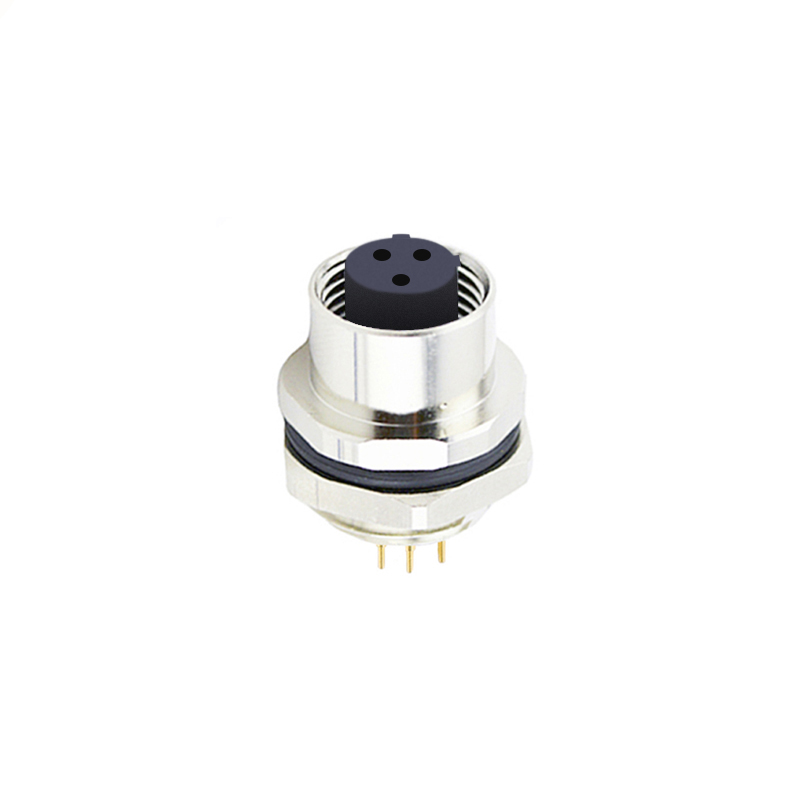 M12 3pins C code female straight rear panel mount connector PG9 thread,unshielded,insert,brass with nickel plated shell