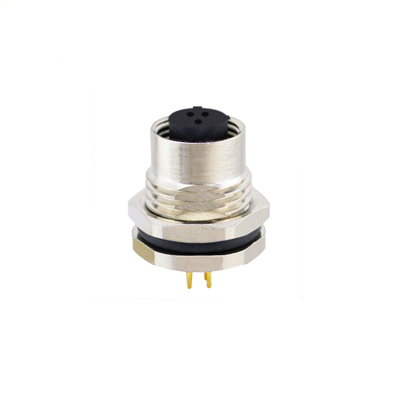 M12 3pins C code female straight front panel mount connector PG9 thread,unshielded,insert,brass with nickel plated shell