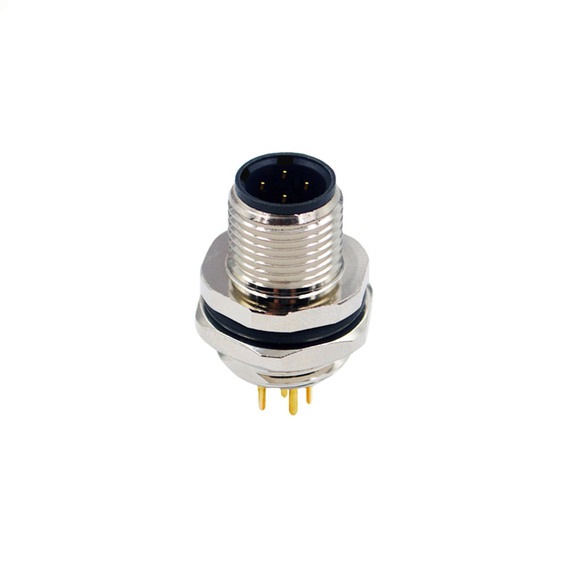 M12 4pins C code male straight rear panel mount connector PG9 thread,unshielded,insert,brass with nickel plated shell
