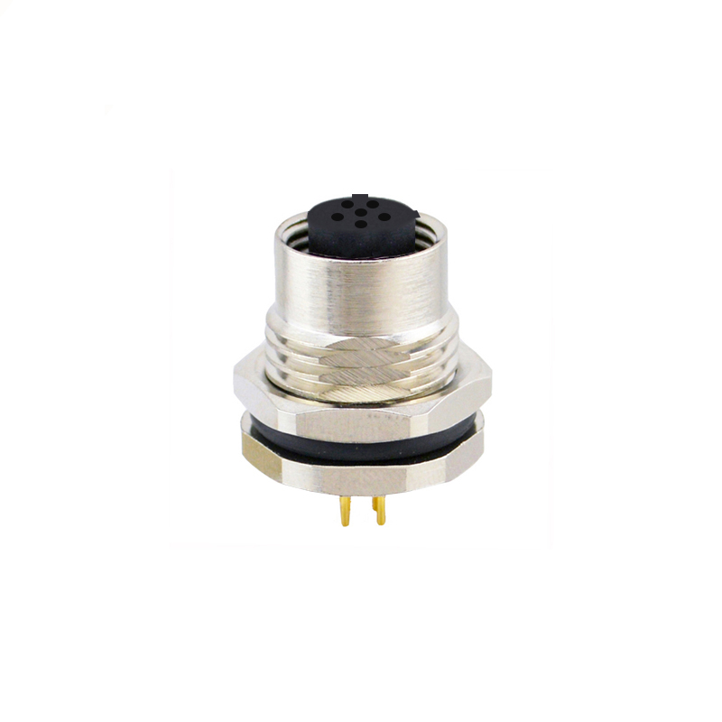 M12 6pins C code female straight front panel mount connector PG9 thread,unshielded,insert,brass with nickel plated shell