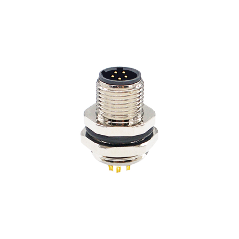 M12 5pins C code male straight rear panel mount connector M16 thread,unshielded,solder,brass with nickel plated shell