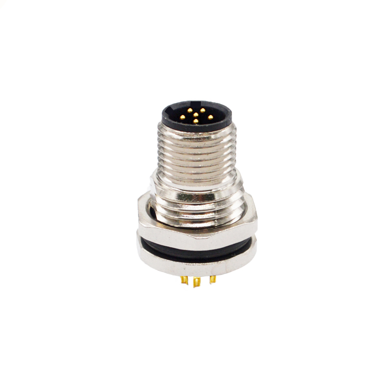 M12 6pins C code male straight front panel mount connector PG9 thread,unshielded,solder,brass with nickel plated shell