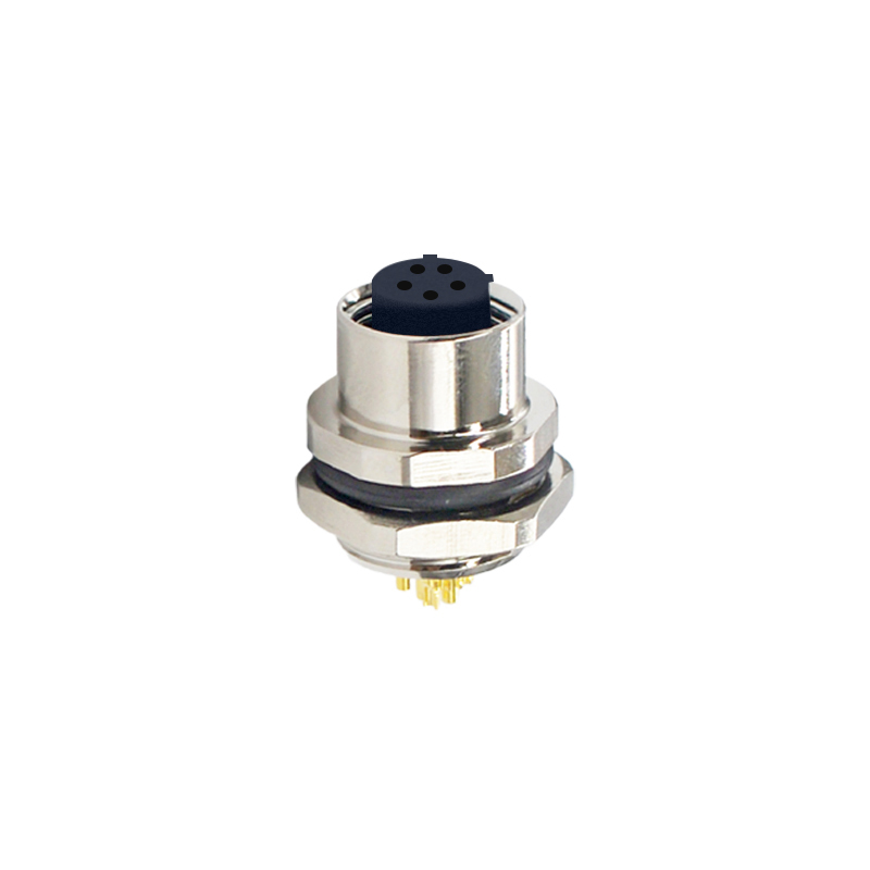 M12 5pins C code female straight rear panel mount connector PG9 thread,unshielded,solder,brass with nickel plated shell