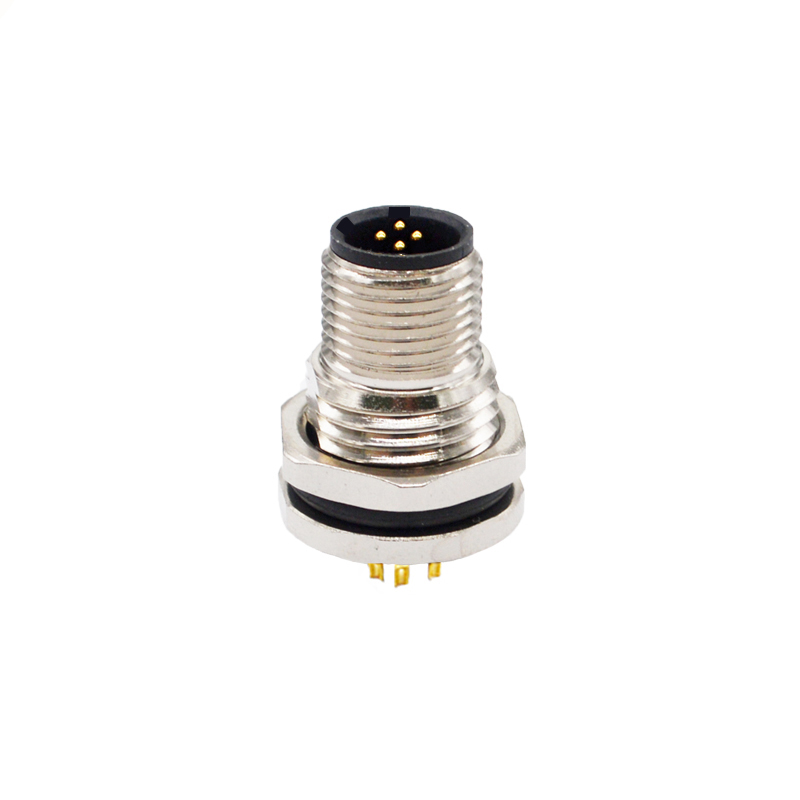 M12 4pins C code male straight front panel mount connector PG9 thread,unshielded,solder,brass with nickel plated shell