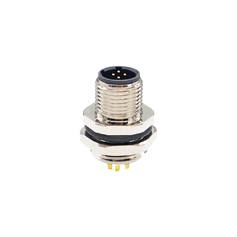 M12 4pins C code male straight rear panel mount connector PG9 thread,unshielded,solder,brass with nickel plated shell
