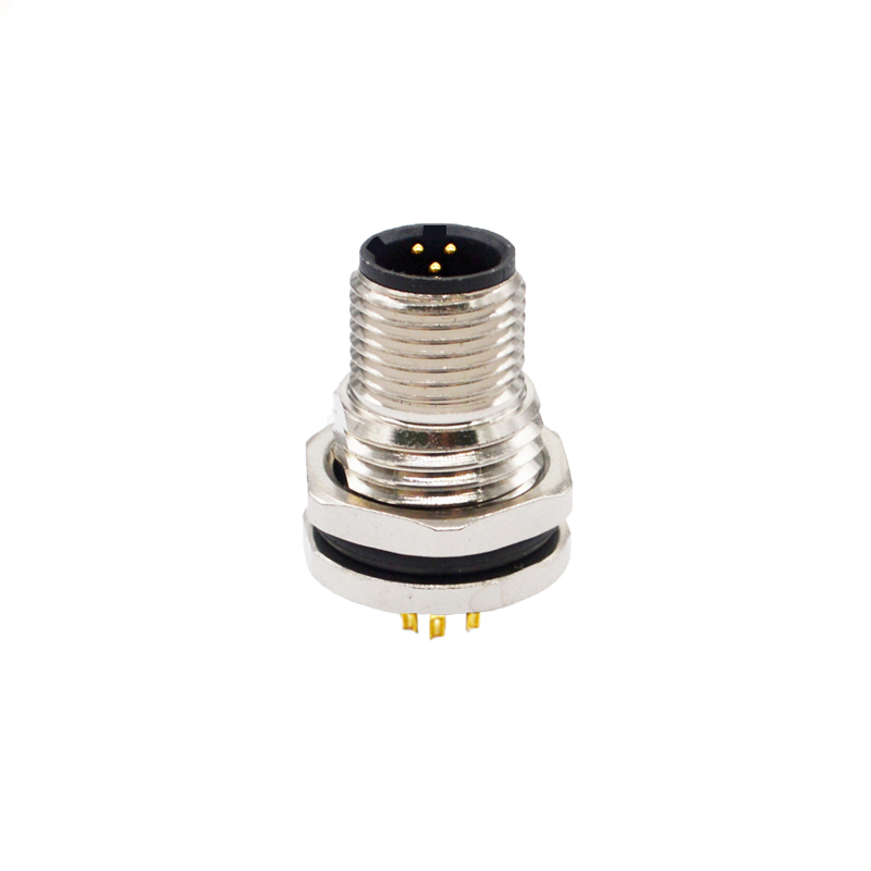 M12 3pins C code male straight front panel mount connector PG9 thread,unshielded,solder,brass with nickel plated shell