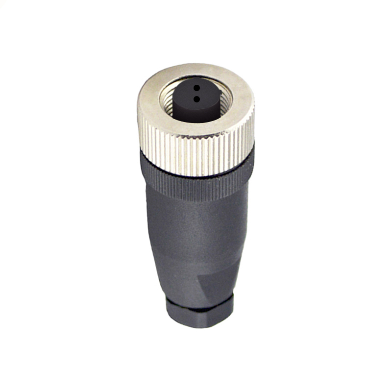 M12 2pins C code female straight plastic assembly connector PG9 thread,unshielded,suitable cable outer diameter 6.0mm-8.0mm