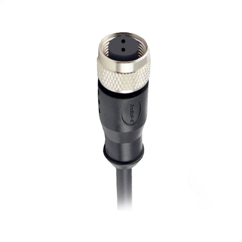 M12 2pins C code female straight molded cable,unshielded,PVC,-40°C~+105°C,22AWG 0.34mm²,brass with nickel plated screw