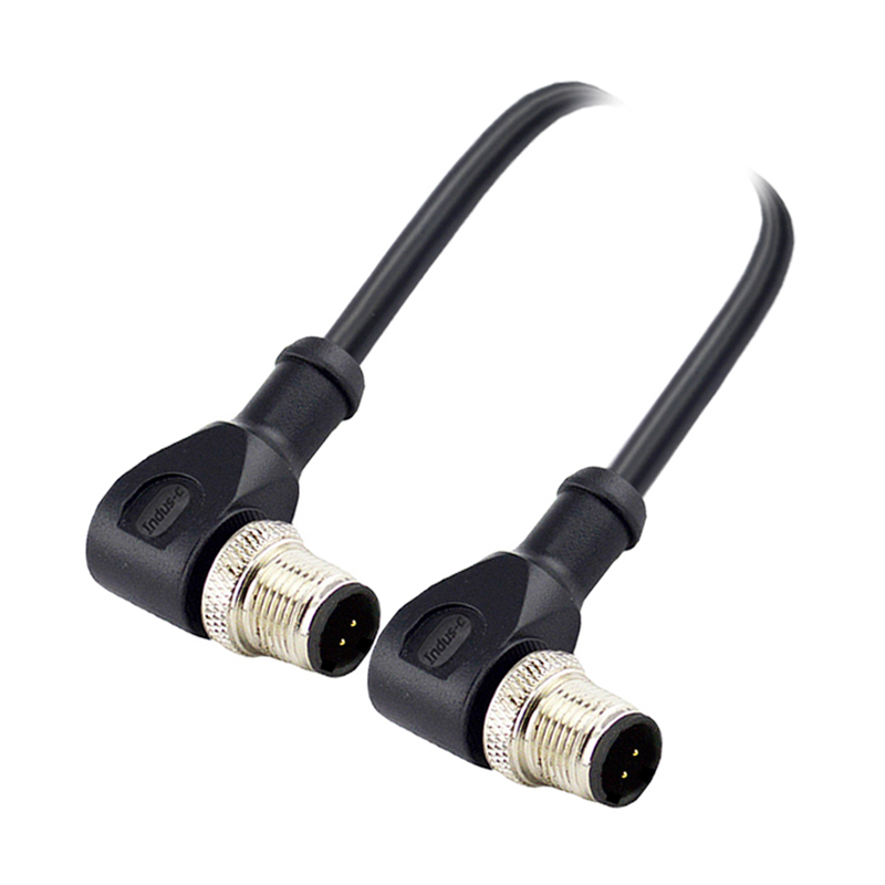 M12 2pins C code male to male right angle molded cable,unshielded,PVC,-10°C~+80°C,22AWG 0.34mm²,brass with nickel plated screw