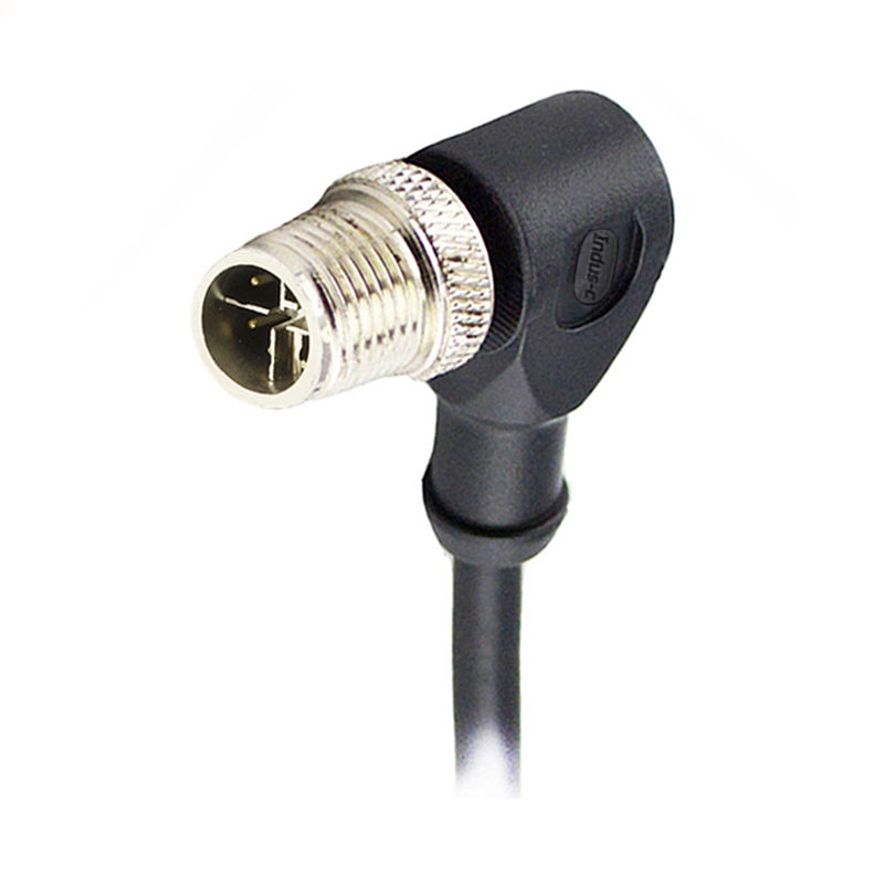 M12 8pins X code male right angle molded cable,shielded,PVC,-10°C~+80°C,CAT6 26AWG*4P,brass with nickel plated screw