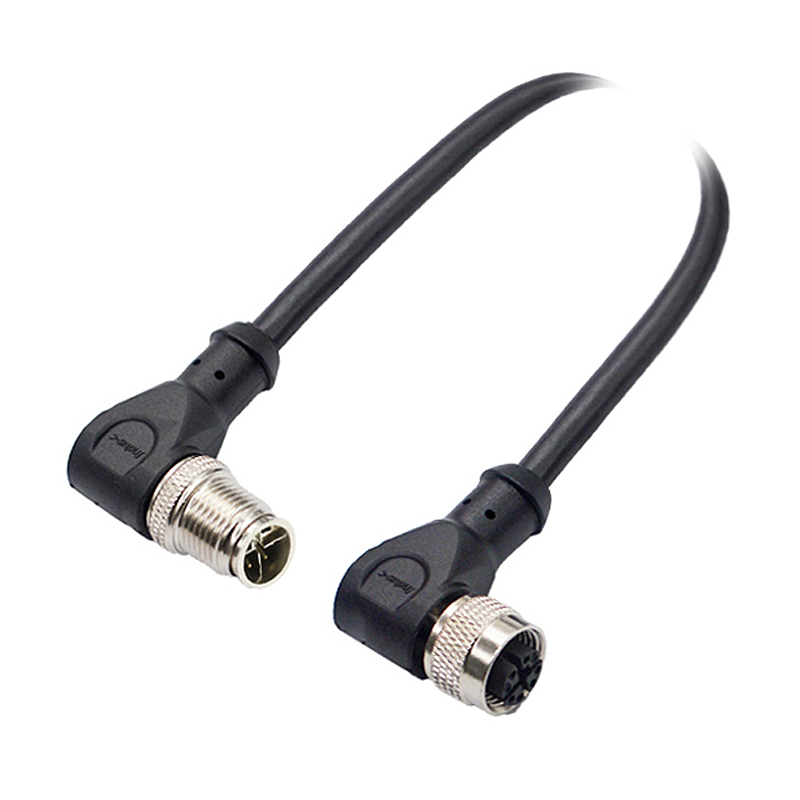 M12 8pins X code male to female right angle molded cable,shielded,PVC,-40°C~+105°C,CAT6 26AWG*4P,brass with nickel plated screw