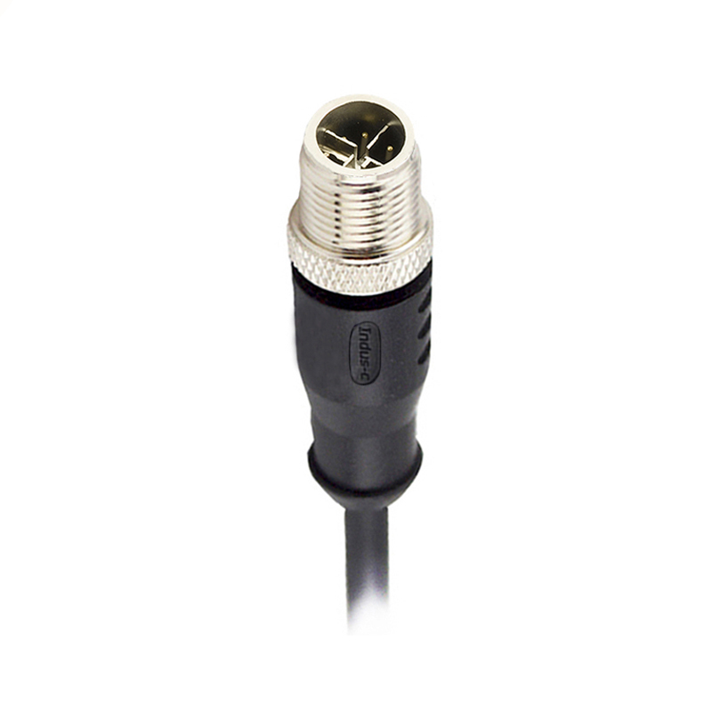 M12 8pins X code male straight molded cable,shielded,PUR,-40°C~+105°C,CAT6 26AWG*4P,brass with nickel plated screw