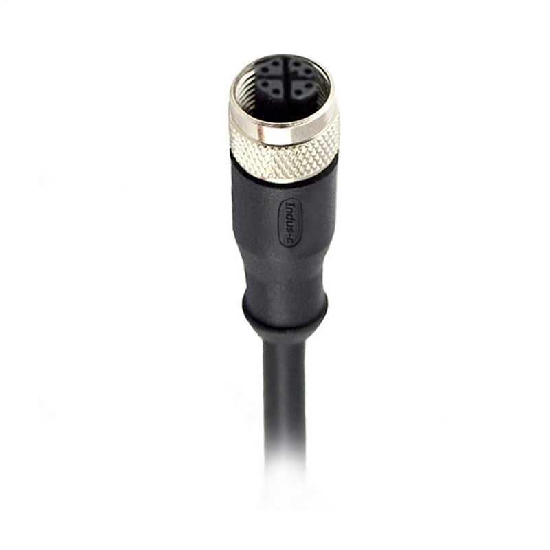 M12 8pins X code female straight molded cable,shielded,PVC,-10°C~+80°C,CAT6 26AWG*4P,brass with nickel plated screw