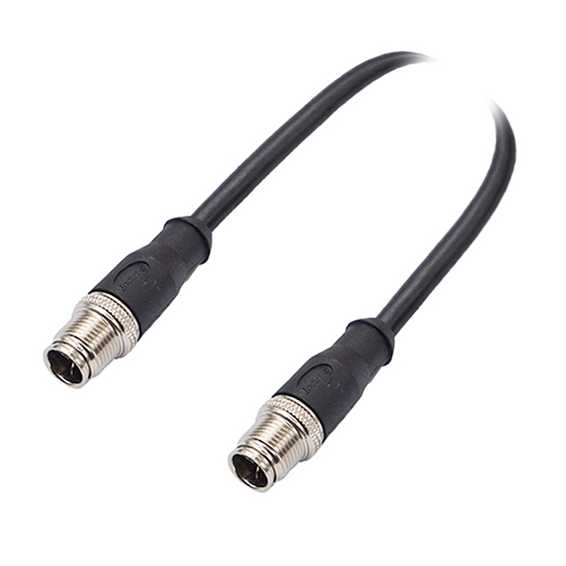 M12 8pins X code male to male straight molded cable,shielded,PVC,-10°C~+80°C,CAT6 26AWG*4P,brass with nickel plated screw