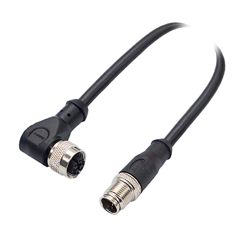 M12 8pins X code male straight to female right angle molded cable,shielded,PVC,-10°C~+80°C,CAT6 26AWG*4P,brass with nickel plated screw