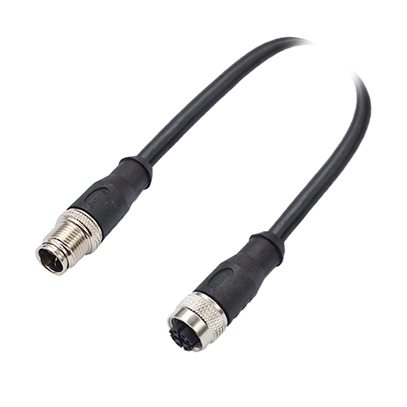 M12 8pins X code male to female straight molded cable,shielded,PVC,-10°C~+80°C,CAT6 26AWG*4P,brass with nickel plated screw