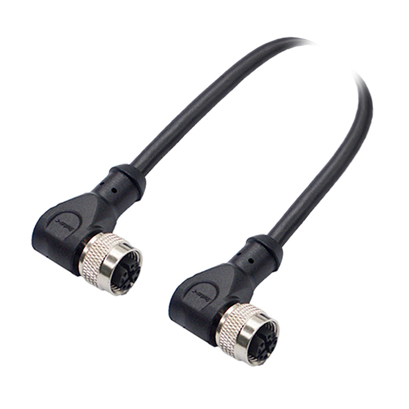 M12 8pins X code female to female right angle molded cable,shielded,PVC,-40°C~+105°C,CAT6 26AWG*4P,brass with nickel plated screw