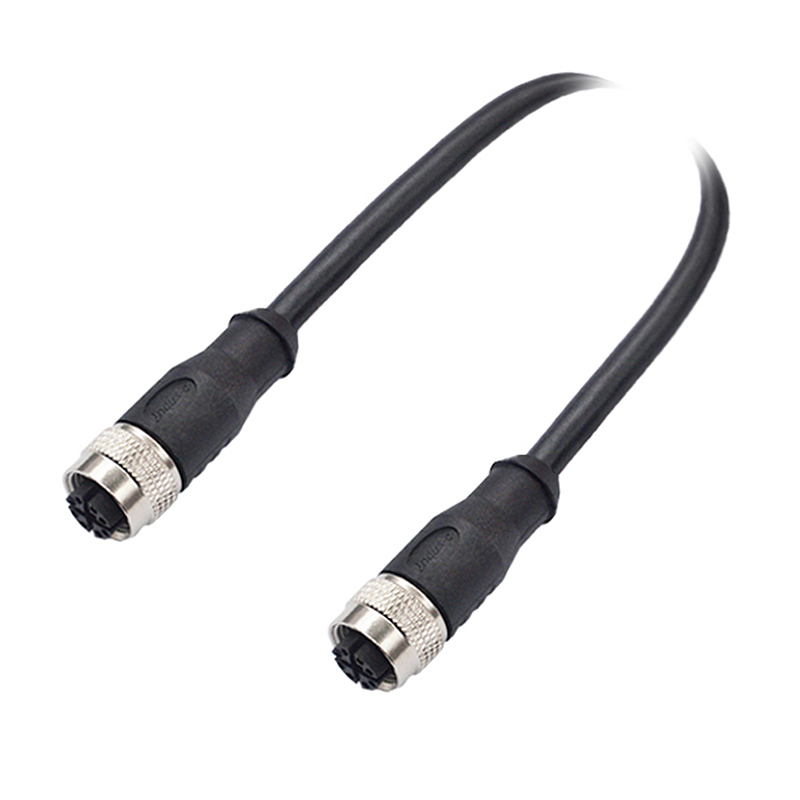 M12 8pins X code female to female straight molded cable,shielded,PVC,-10°C~+80°C,CAT6 26AWG*4P,brass with nickel plated screw