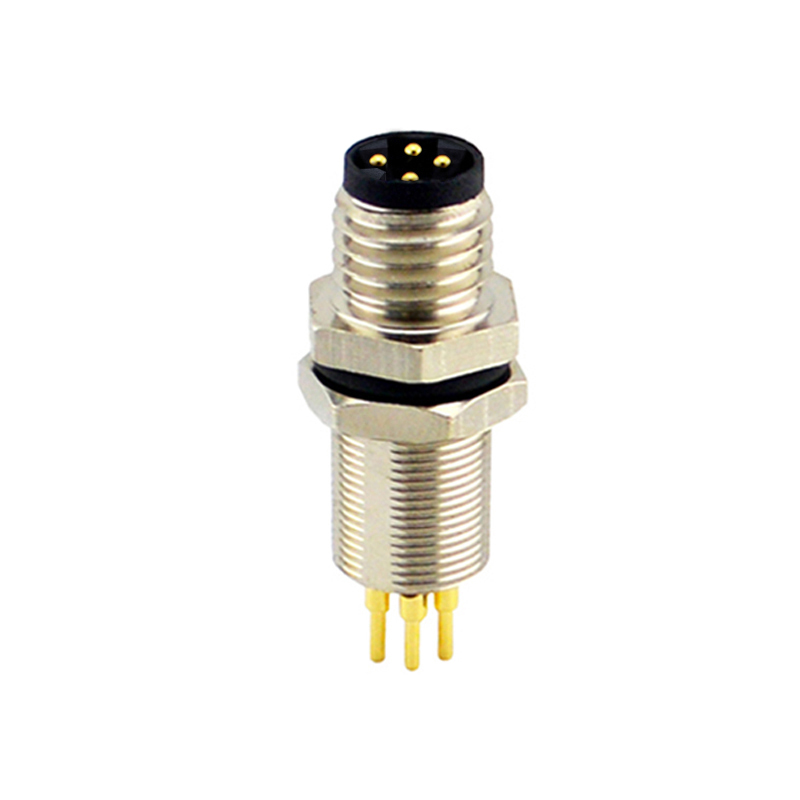 M8 4pins D male straight rear panel mount connector,unshielded,insert,brass with nickel plated shell