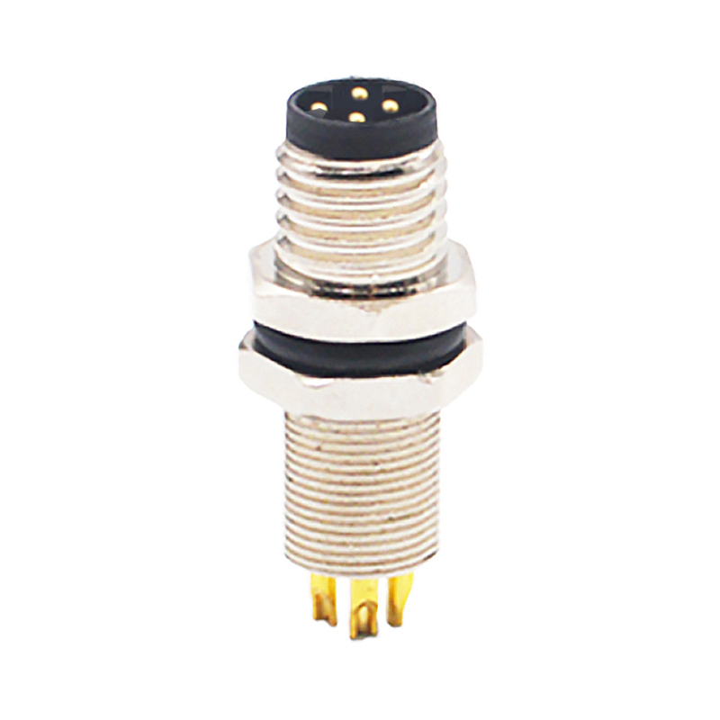 M8 4pins D male straight rear panel mount connector,unshielded,solder,brass with nickel plated shell