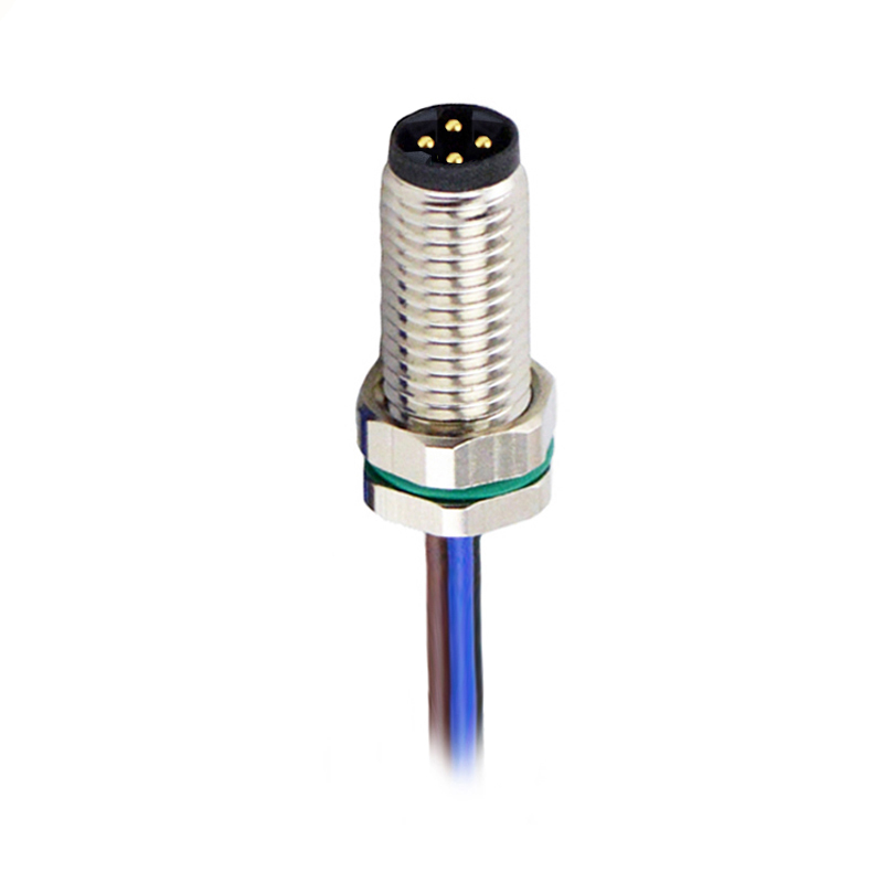 M8 4pins D male straight front panel mount connector,unshielded,single wires,brass with nickel plated shell