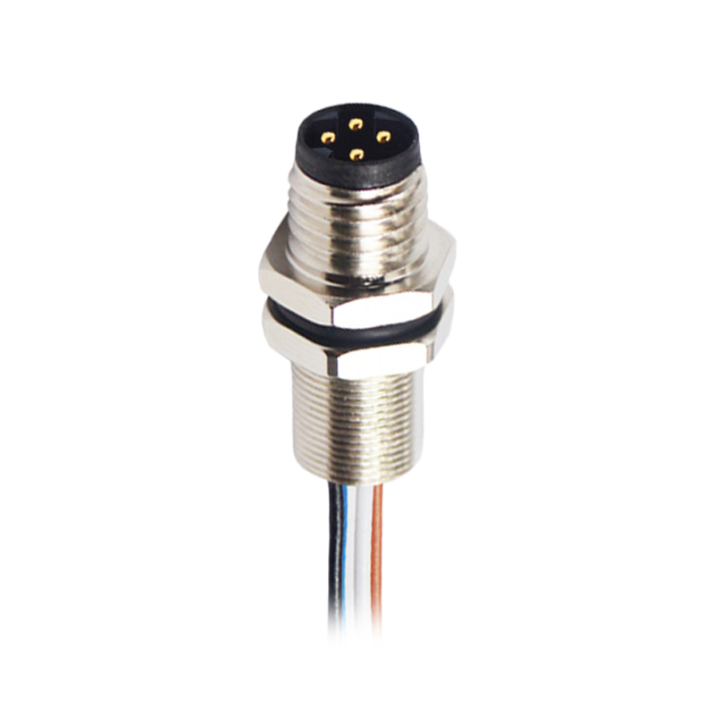 M8 4pins D male straight rear panel mount connector,unshielded,single wires,brass with nickel plated shell