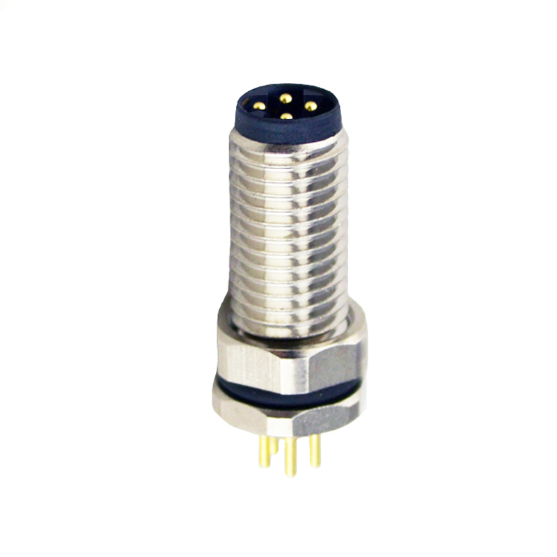M8 4pins D male straight front panel mount connector,unshielded,insert,brass with nickel plated shell