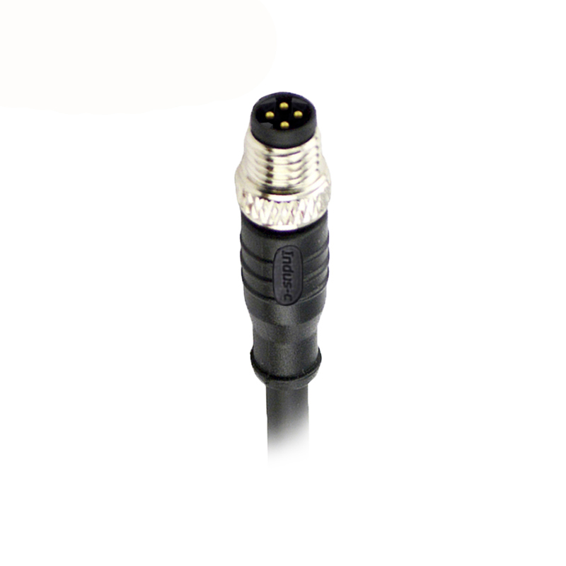 M8 4pins D male straight molded cable,unshielded,PUR,-40°C~+105°C,24AWG 0.25mm²,brass with nickel plated screw