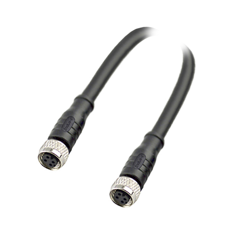 M8 4pins D code female to female straight molded cable,unshielded,PVC,-10°C~+80°C,24AWG 0.25mm²,brass with nickel plated screw