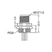 M12 6pins C code male straight front panel mount connector PG9 thread,unshielded,single wires,single wires,brass with nickel plated shell