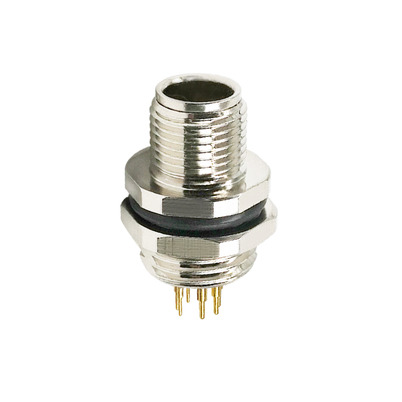 M12 8pins Y code male straight rear panel mount connector M16 thread,shielded,insert,brass with nickel plated shell