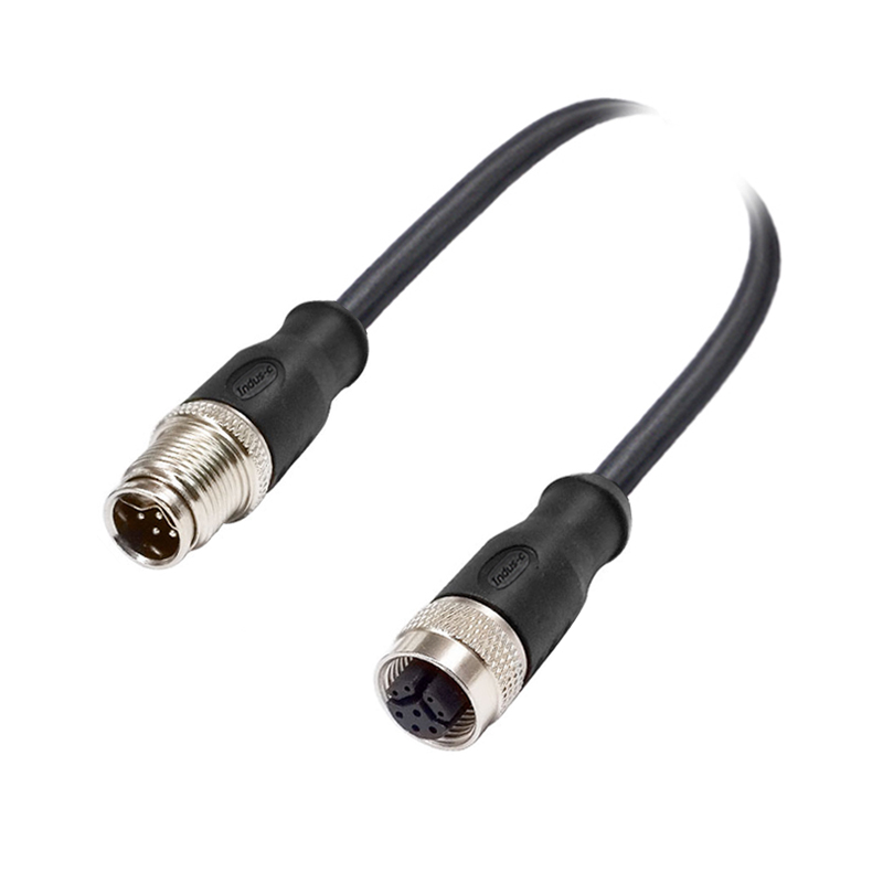 M12 8pins Y code male to female straight molded cable,shielded,PVC,-40°C~+105°C,[26AWG*2P(CAT5)+aluminum foil+braid]+20AWG*4C+aluminum foil+braid,brass copper